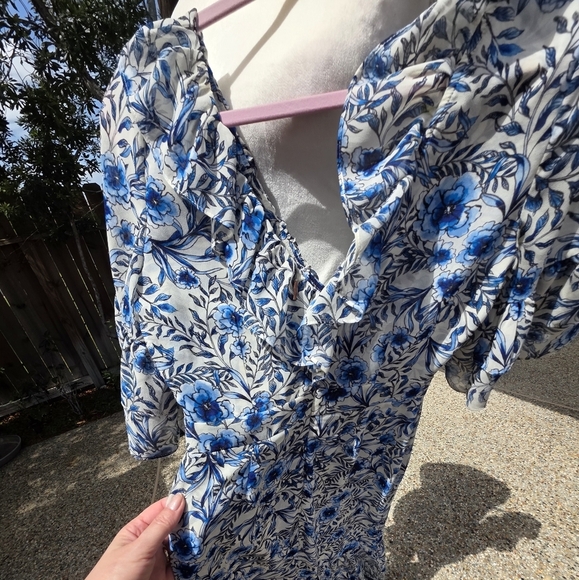 Nwot Misa Los ANGELES Floral Blue and White Women's Dress 0 - Picture 3 of 15